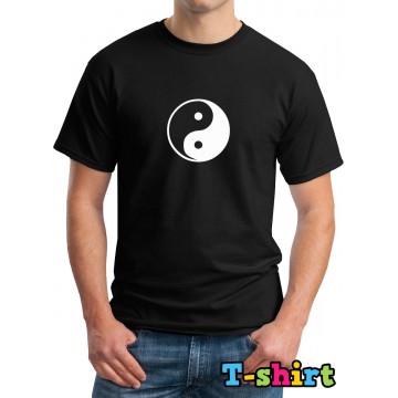 Yin Yang Design Printed Black T-Shirt alphaQ