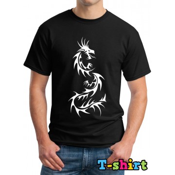 Dragon Design Printed Black T-Shirt alphaQ