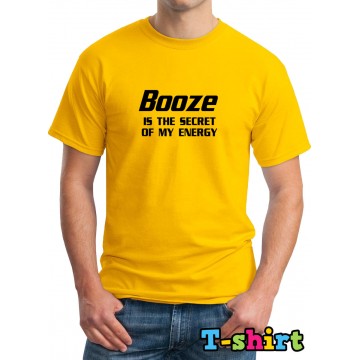 Booze Secret of my Energy Slogan Yellow T-Shirt